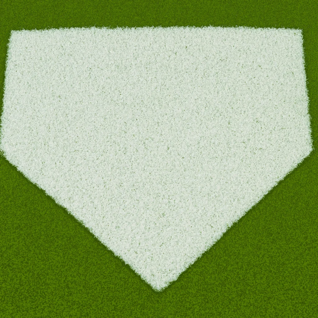 Green baseball turf practice mat featuring contrasting white home plate marking