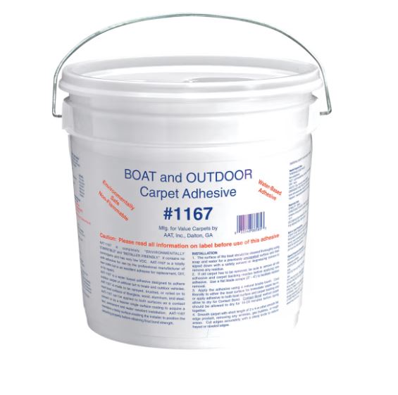White plastic bucket of boat and outdoor carpet adhesive with handle